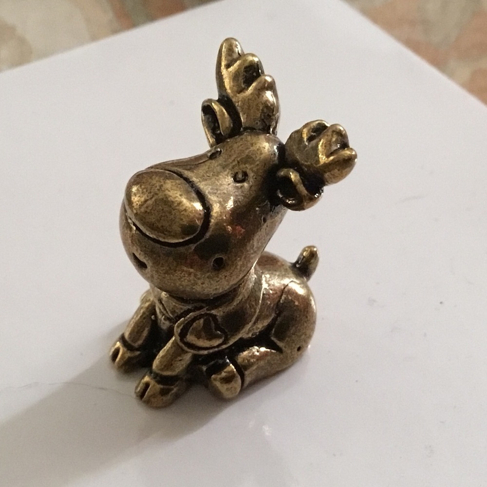 Antique Brass Christmas Reindeer Sculpture Figure